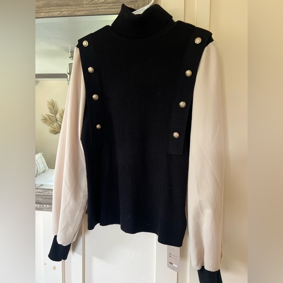Cupshe Sweaters - Black and Cream Sweater with Button Accents